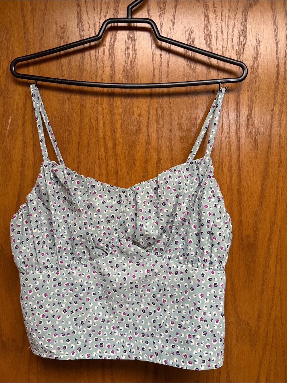 ROMWE Mint Green Floral Double Strap Cami Top